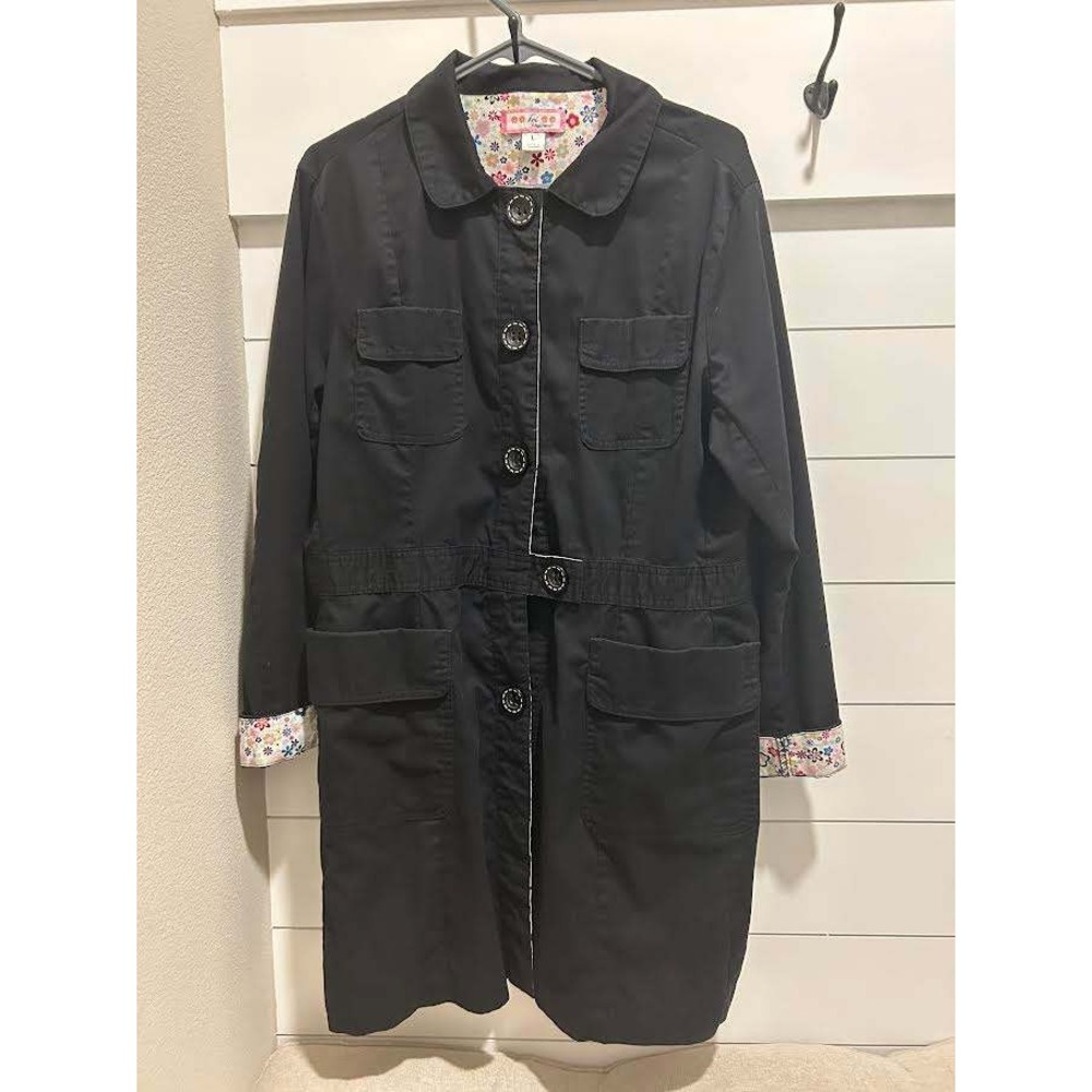 Koi Kathy Peterson Womens Blck Floral Trim Utility Lab Coat Jacket L Medical Rx